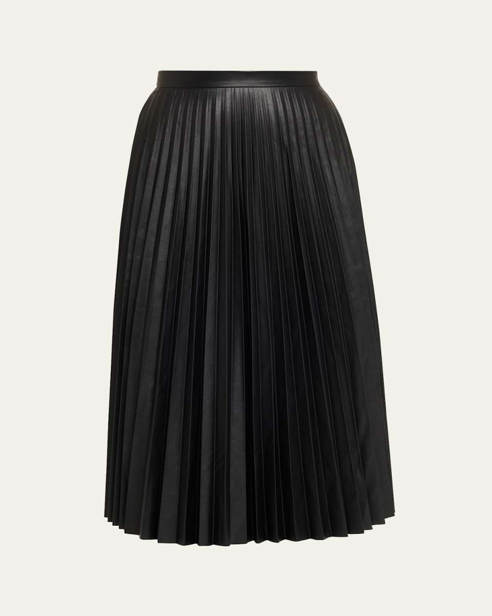 Pleated Vegan Leather Midi Skirt